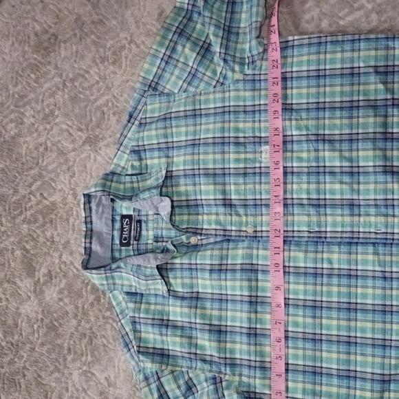 Chaps Men's Blue Green Plaid Custom Fit Short Sleeve Button Up Shirt Size L/G. - Picture 5 of 9